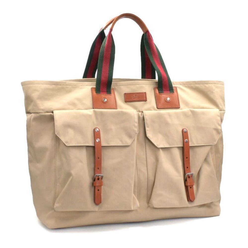 Gucci Tote Bag Canvas Leather Beige Sherry Handbag Shoulder Business